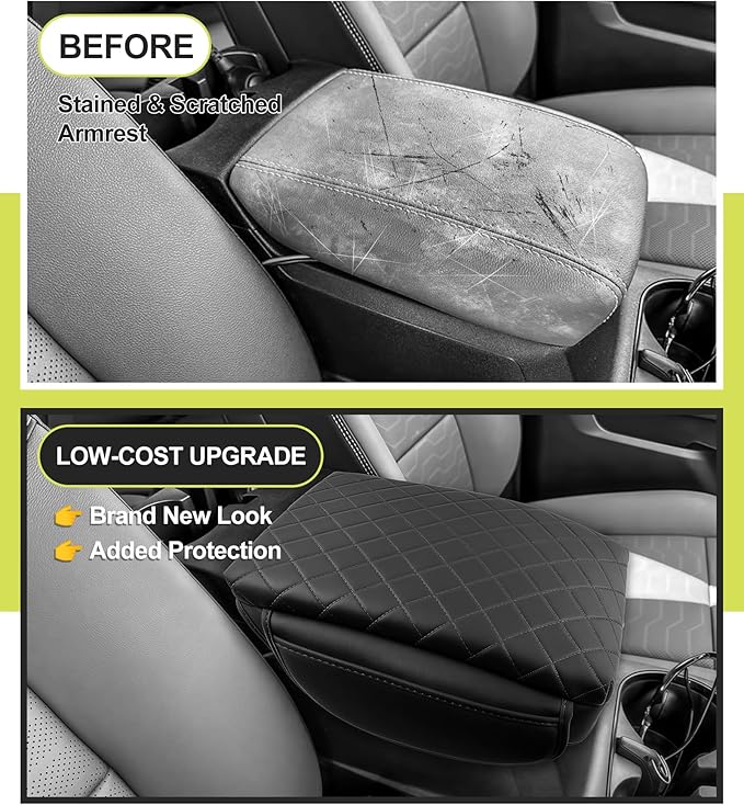 Armrest Cover for Chevy Colorado GMC Canyon 2023 2024 2025 2026 Center Console Pad Accessories Arm Rest Lid with Pockets, Black Faux Leather