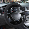 14 inch Black Suede D Shaped Steering Wheel Cover, Breathable Non-Slip Sweat-Proof Wear-Resistant No Pilling, Warm in Winter and Cool in Summer