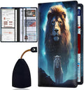 Car Document Holder with Magnetic Shut, Car Registration & Insurance Card Holder, Waterproof PU Leather Glove Box Organizer Vehicle Accessories Driver License for Women/Men, Lion art Pattern