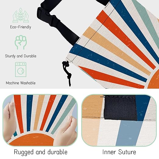 NHNXHWIA Retro Sunburst Car Garbage Bag,Colourful Sunrise Waterproof Small Car Trash Bag Hanging Back of Seat,Drawstring Hanging Car Trash Bag with Adjustable Buckle for Car Accessories