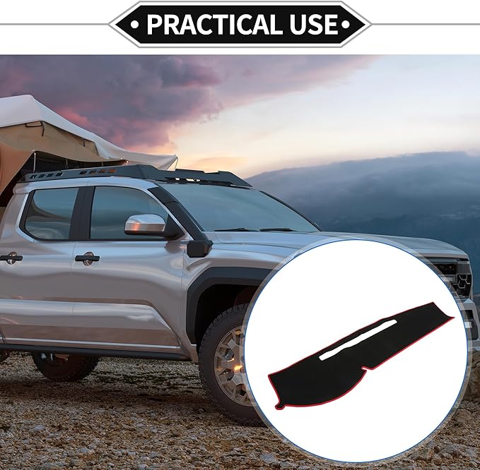 Dash Cover Compatible for Toyota Tacoma 2005-2015, Non-Slip Polyester Black Red Center Console Dashboard Cover Pad Carpet