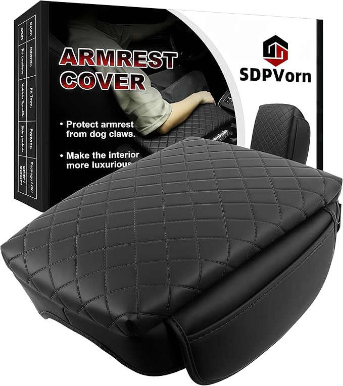 Armrest Cover for Chevy Colorado GMC Canyon 2023 2024 2025 2026 Center Console Pad Accessories Arm Rest Lid with Pockets, Black Faux Leather