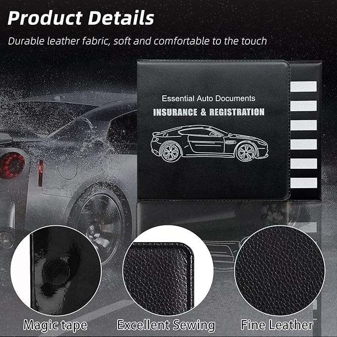 Ziciner Car Registration Insurance Holder, 2Pack Essential Auto Card Document Glove Box Organizer with Touch Fastener, Vehicle Interior Accessories Perfect for Most Car, Truck, SUV (Black/Back Flag)