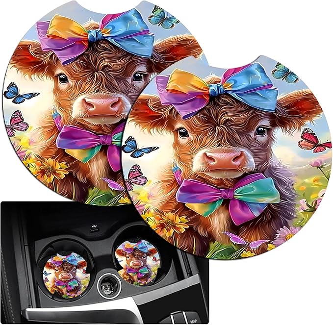 JANENFNA Car Armrest Cover Pads Universal Fashion Cute Auto Center Console Armrest Cover Pad with 2PCS Car Coasters Soft Waterproof Car Armrest Seat Protector for Women,Calf with Colorful Bows-A