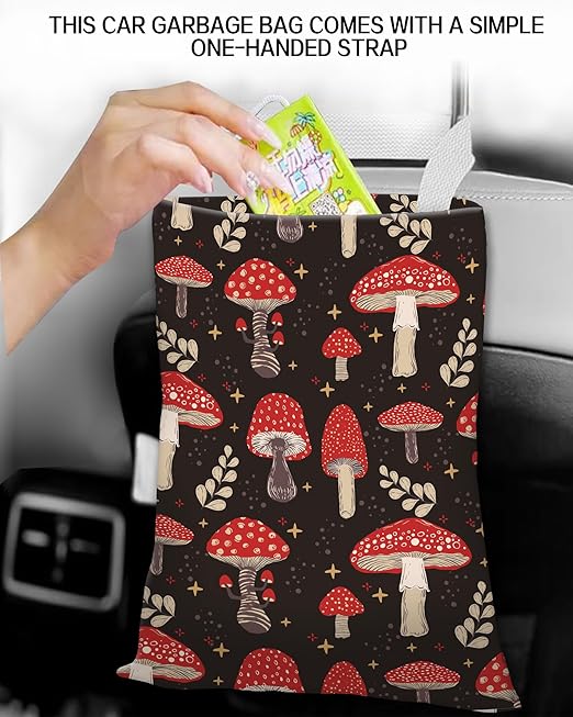 ANKVRP Car Trash Can, Durable Hanging Car Trash Garbage Bag, Cute Automotive Garbage Cans Organizer, Cute Red Mushroom