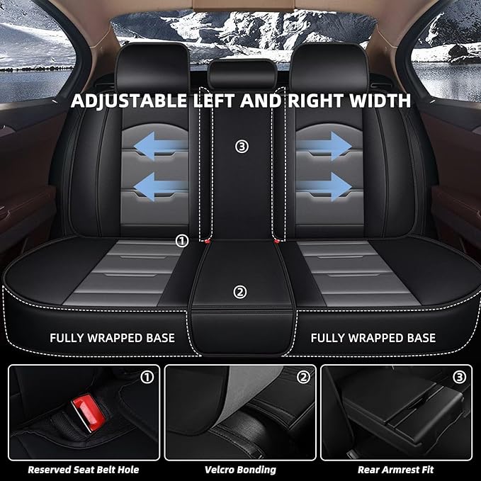 YORKNEIC Seat Covers for Car Full Set Fit for Kia Sorento 2007-2024 2025(Only Fit 5 Seats) Faux Leather Waterproof Seat Protectors Automotive Seat Cushion with Airbag Compatible(5 Seat,Black&Grey)