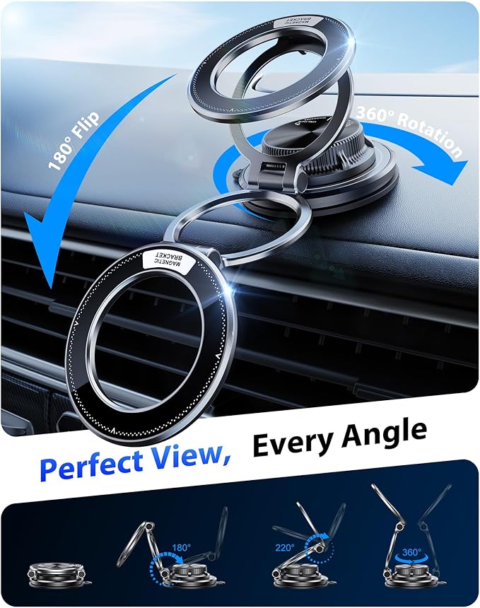 Otemly Ultra-Thin Vacuum Gel Magnetic Phone Holder for Car, [95LBS Max Suction] 360° Adjustable [All Zinc-Alloy] Cell Phone Car Mount for MagSafe, Fit for iPhone 17 Pro Max/16/15/14/13/12 & Android