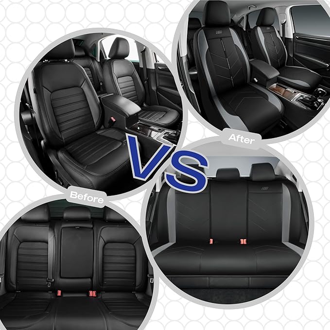 Skechers Car Seat Covers,Luxury Faux Leather Seat Covers,Waterproof Anti Slip Car Seat ProtectorFull Set,Car Accessories Airbag Universal Fit for Most Cars,Vans,Trucks,SUV,Grey