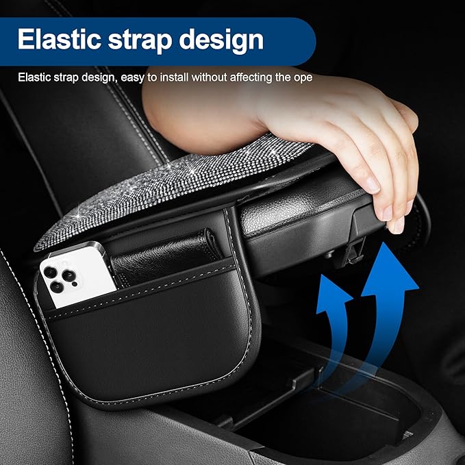 Center Console Cover Fit for VW/Volkswagen Atlas Premium Leather Car Armrest Cover with 2 Storage BagsStorage Box Waterproof Car Arm Rest Covers(Black)