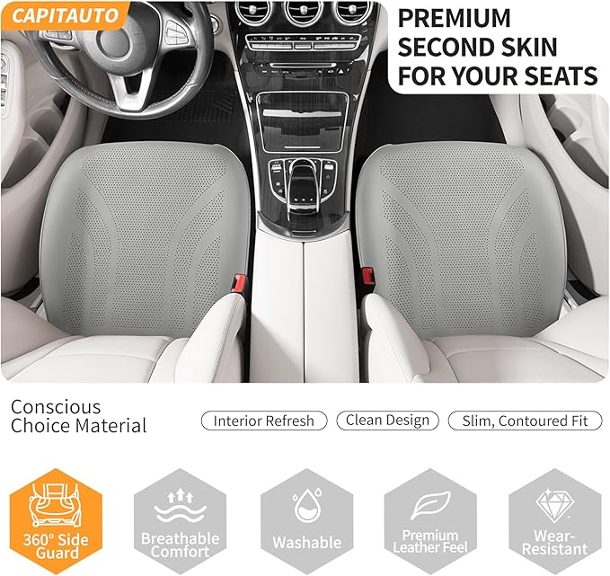 CAPITAUTO 1 Piece Seat Covers Front PU Leather Car Seat Covers, Universal Bottom Seat Covers for Cars,Full Wrapping Edge Fits 95% of car (Gray)