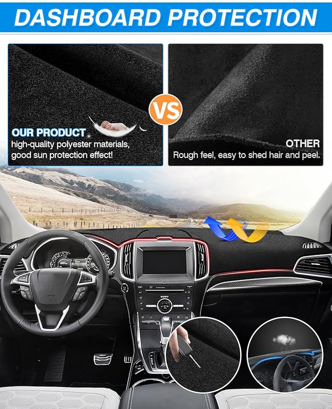 Cartist Dash Cover Compatible with Ford Edge 2015-2022 2023 2024 2025 Accessories Dashboard Cover Mat Non-Slip Carpet Sunshield Glare UV Rays Protector