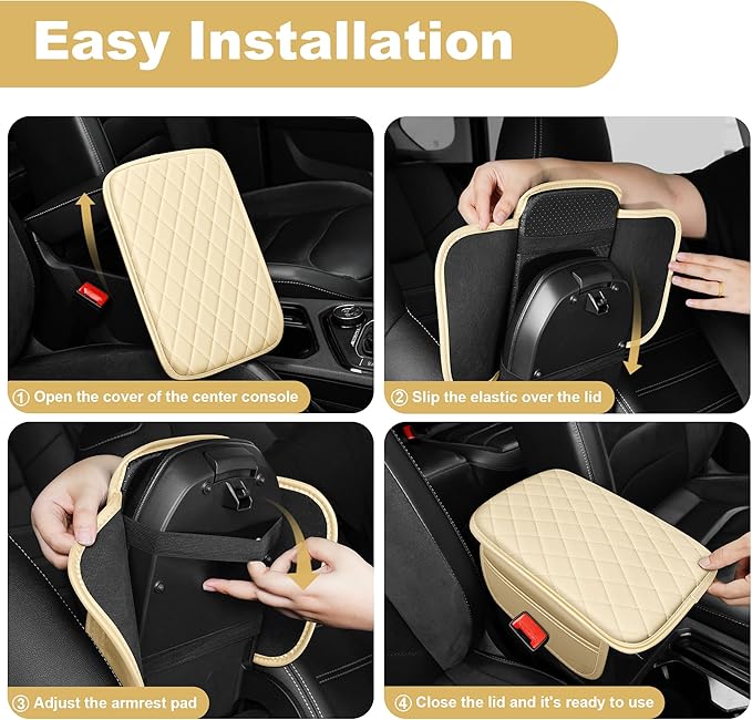 Center Console Cover for TL: Armrest Cover for Car with 2 Storage Bags - Scratch & Wear Resistant & Waterproof Leather Console Cover,Anti-Scratch Auto Armrest Pad Accessory （Beige