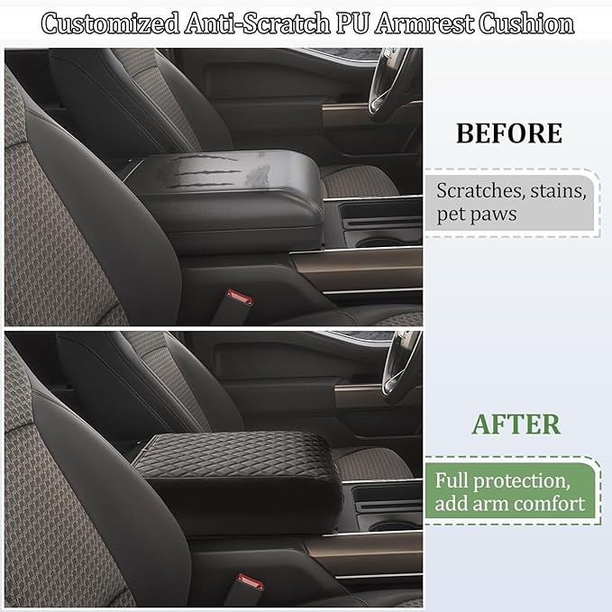 JDMCAR Center Console Cushion Compatible with 2021 - 2025 2026 Ford F150 PU Leather Armrest Interior Accessories, Customized Anti-Scratch Leather Armrest Lid Protector Pad (Bucket Seat Only)