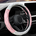 YOGURTCK Cute Diamond Soft Leather Steering Wheel Cover with Bling Bling Crystal Rhinestones, Universal 15 Inch for Women Girls, Fit Vehicles, Sedans, SUVs, Vans, Trucks - Light Pink and White