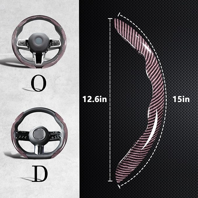 Car Steering Wheel Cover, 3 Piece Bright Carbon Fiber Steering Wheel Covers, Non-Slip Steering Wheel Cover Protector, Great Grip, Universal Car Accessories Decoration for 14.5-15 inch (Pink)