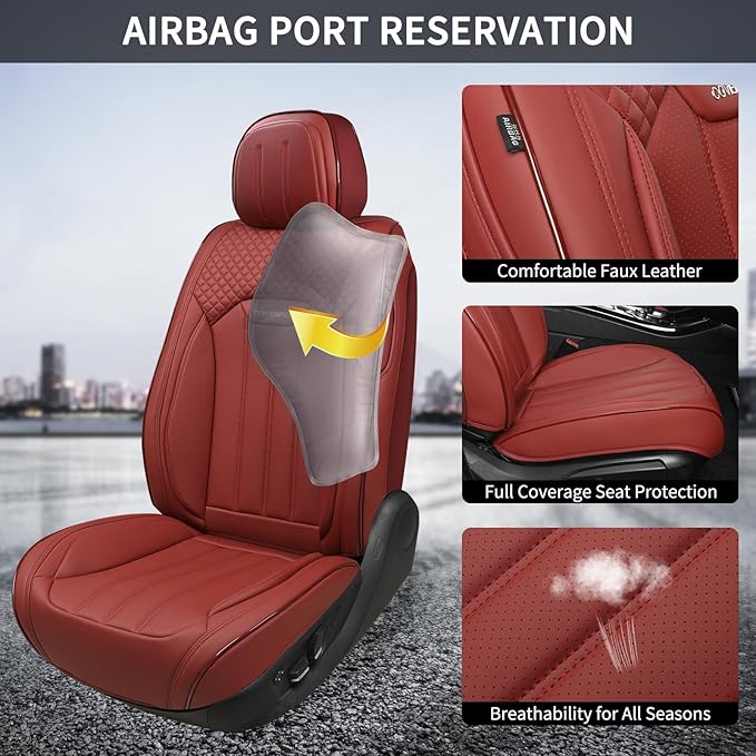 COVER EMPIRE Red Car Seat Covers Full Set, Universal Leather Seat Cover for Cars 5 Seats, Waterproof and Breathable Automotive Seat Cover Front and Rear Seat Covers for Most Trucks, Sedans, SUVs