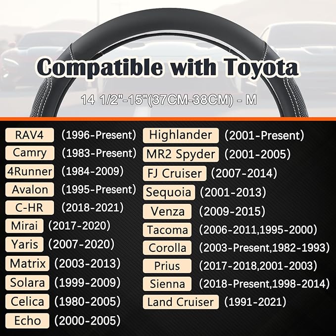 GIANT PANDA Car Steering Wheel Cover for Toyota RAV4,Camry,Highlander,Corolla,Prius,Tacoma,Standard Size - Black+Gray Line