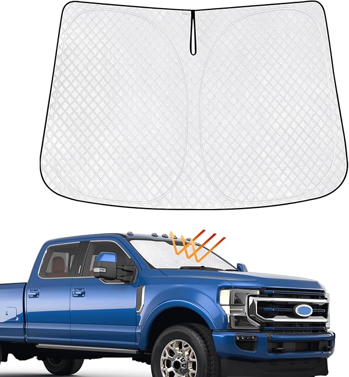 KMF Windshield Sun Shade for Ford F250 F350 F450 F550 2Door 4Door 2017-2022 with 310T Foldable Car Sun Shade,Custom Fit Sunshade for Front Window Sun Visor Protector Block UV Rays Accessories