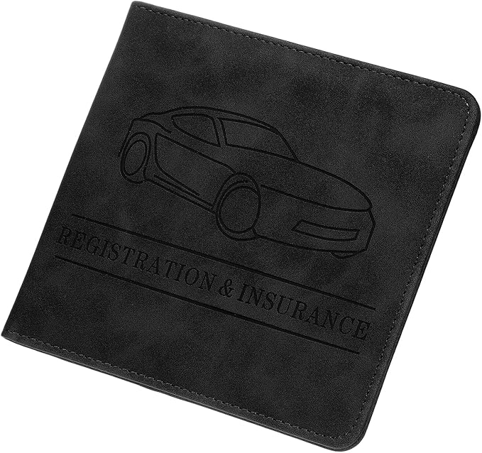 HARFINGTON Car Registration and Insurance Holder 5.63" x 5.31" PU Leather Vehicle Glove Box Organizer Storage Accessories Men Women Car ID Holder for License ID Card Bank Card, Black