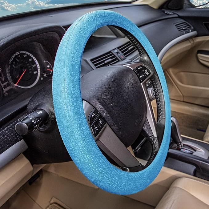 FH Group Universal Fit Silicone Snake Pattern with Massaging Grip Steering Wheel Cover fits most Cars, SUVs, Trucks, and Vans Light Blue