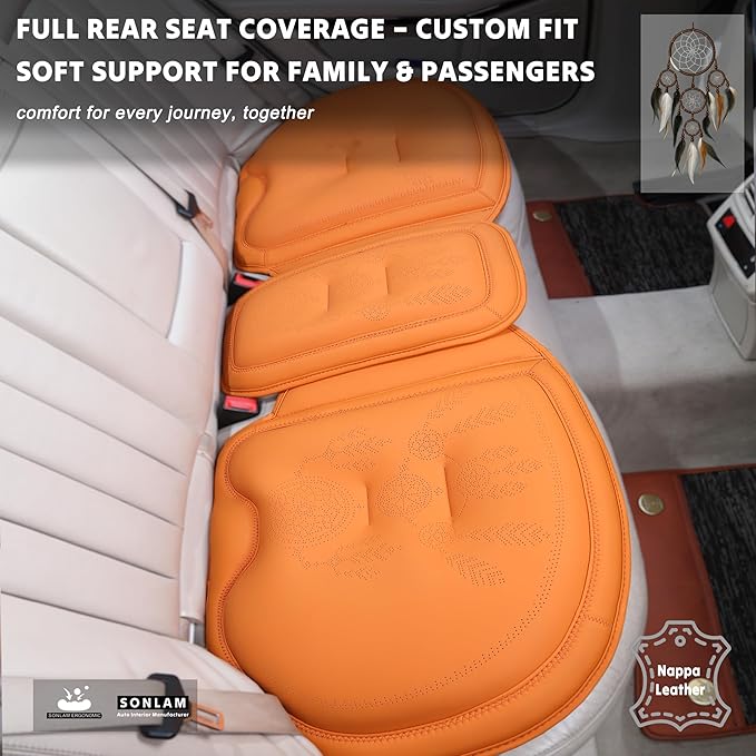 Comfort Dreamcatcher Car Seat Cushion Non-Slip - Relaxing, Optimal Support & Posture for Long Drive (Front Seats (Orange))
