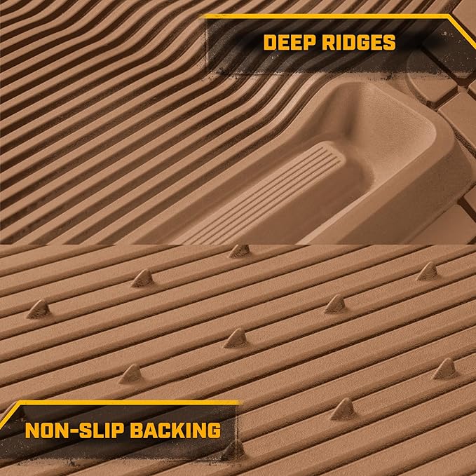 Cat® ToughLiner™ Car Floor Mats - Heavy Duty Trim to Fit Mat for Trucks - Car Mats & SUV Floor Liners for Car - All-Weather Truck Accessories & Odorless Rubber Automotive Mats - Beige