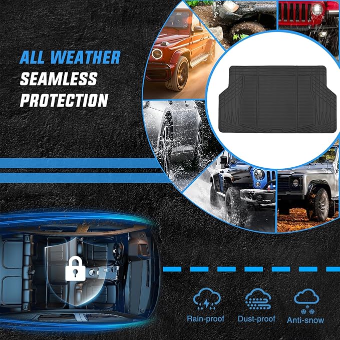 Nilight Rubber Cargo Mats for Cars Trucks SUVs,Universal Trim to fit for Most Vehicles,All Weather Protection Heavy Duty Cargo Liners