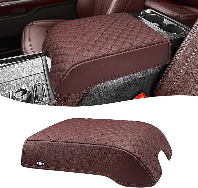 KBH Center Console Armrest Cover for 2018-2020 Ford F150, 2017-2022 F250-F450, 2018-2024 Expedition, Bucket Seat, PU Leather Cushion Pad, Anti-Scratch, Dark Marsala Brown (Not for Other Years)