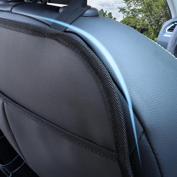 pefirst Car Backseat Organizer for Kids, Car Back Seat Storage Bag With 3 Pockets, 2 Drinks Holders, Water Resistant, Kids Toy Storage Kick Mat Back Seat Protector for Toddlers (Black 1-Pack)