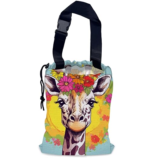 NHNXHWIA Cute Giraffe Car Garbage Bag,Splash Floral Waterproof Small Car Trash Bag Hanging Back of Seat,Drawstring Hanging Car Trash Bag with Adjustable Buckle for Car Accessories
