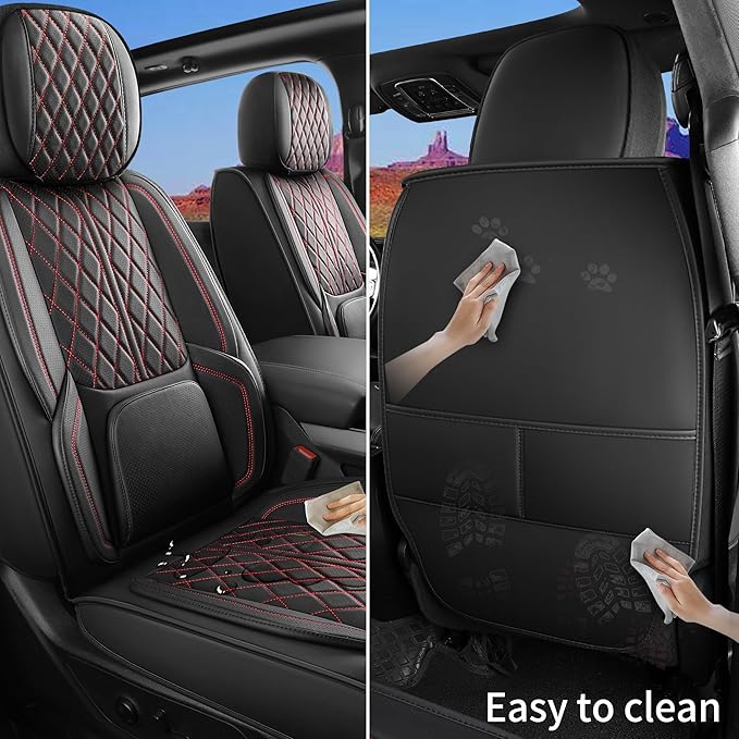 Automotive Seat Covers Universal Fit for Cars, SUV, Sedans, with Anti-Slip Breathable Faux Leather (Black Redline, Front Seat)