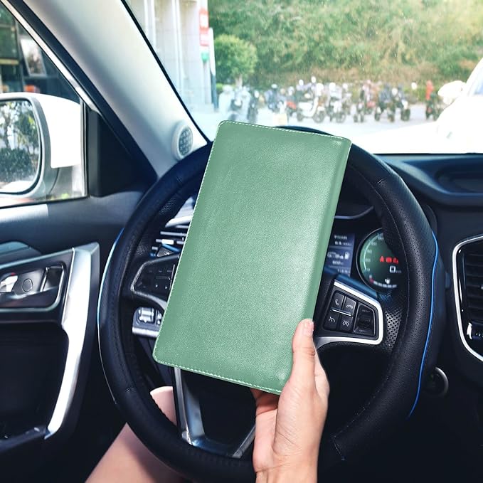 Custom Car Registration and Insurance Card Holder Personalized Leather Glove Box Organize Men Women Wallet Accessories Case for Cards, Essential Document Driver License Sage Green