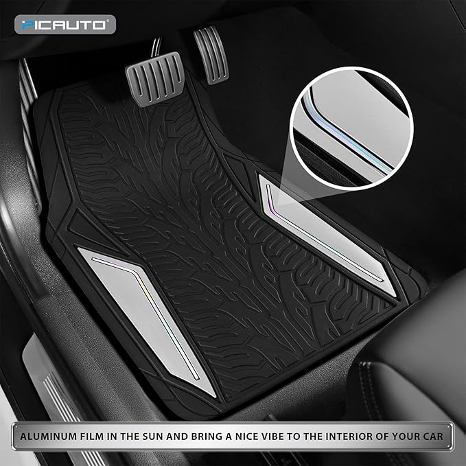 PIC AUTO Rubber Floor Mats, Silver Aluminum Film with Colorful Piping Floor Mats for Cars, Car Mats with Non-Slip Backing, All-Weather Protection, Trim-to-Fit Liner for Cars, SUVs, Trucks, Vehicles