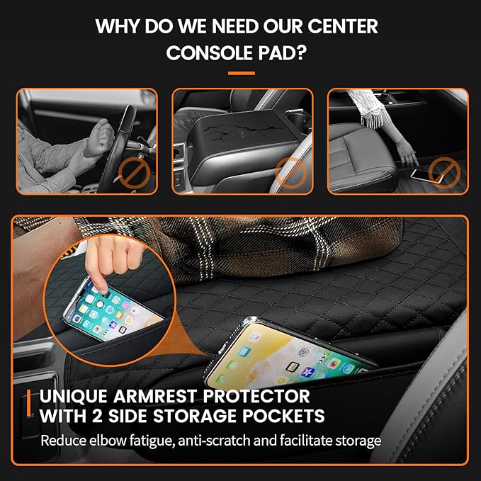 Custom Fit for Center Console Cover 2015-2020 Ford F150, 2017-2022 F250 F350 F450, 2018-2024 Ford Expedition PU Leather Armrest Cover Protector (Bucket Seat Only)