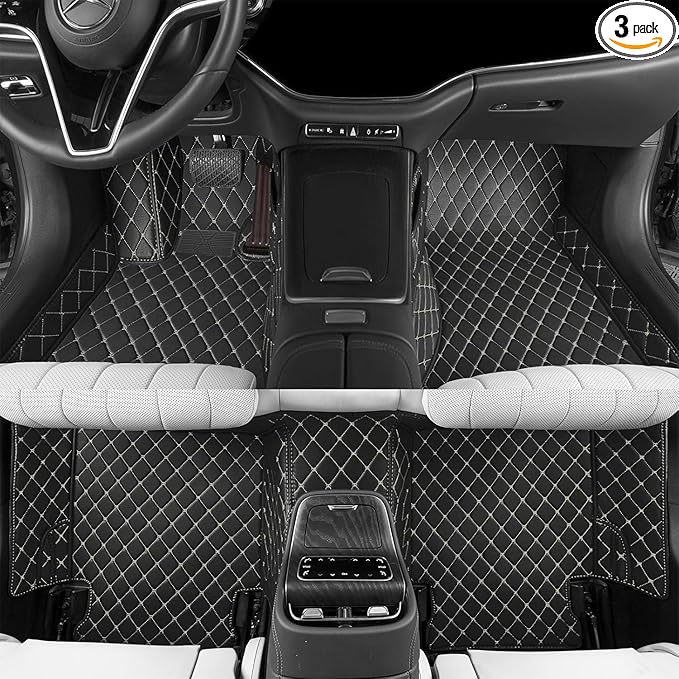 Floor Mats for Cars, All-Weather Mats, Waterproof Trim-to Fit Automotive Floor Mats for 99.9% Cars Sedan Trucks SUV, Custom Floor Liner Car Accessories (Black White)