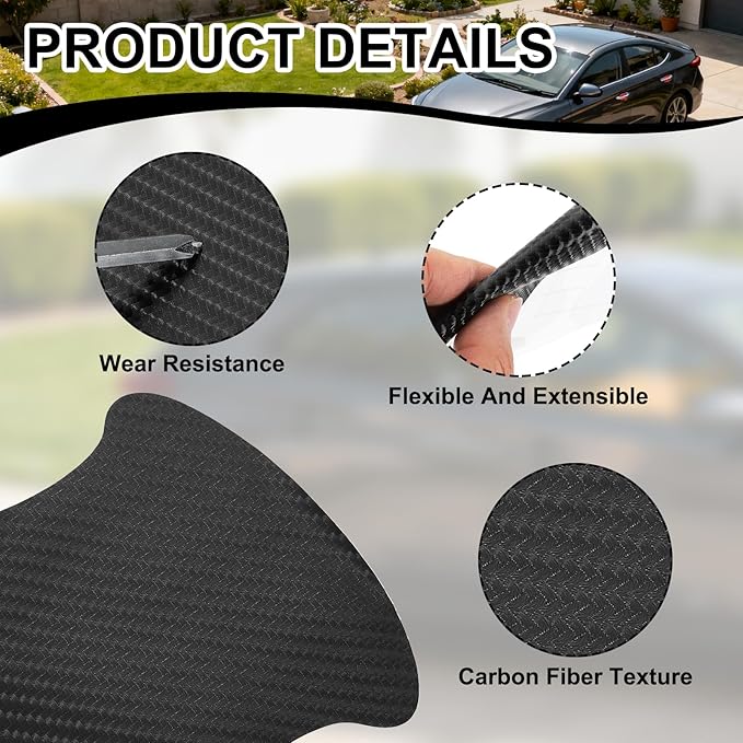 PATIKIL 3.54" x 3.94" Car Door Handle Sticker, 8Pcs Carbon Fiber Anti-Scratches Vehicle Door Cup Protector with Scraper Auto Door Handle Protective Film for Cars Trucks RV SUV, Black