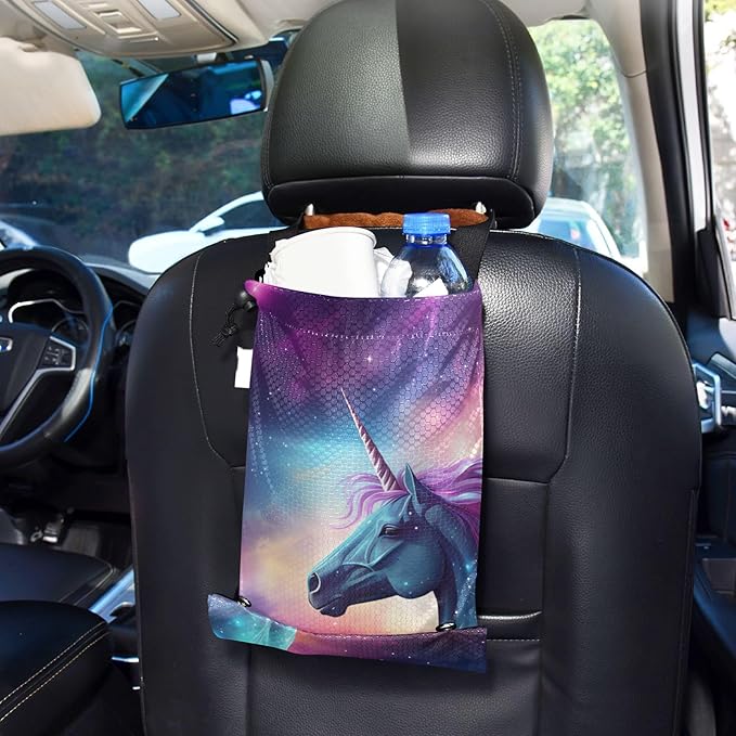 ALAZA Hanging Car Trash Bags Garbage Bag Trash Can for Back Seat Small Unicorn Galaxy Washable Storage Bag Retractable 2 Pack