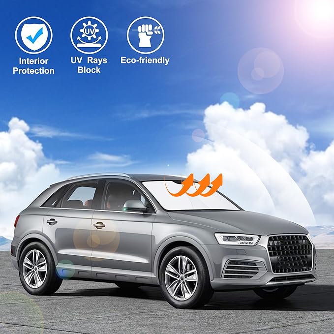 Windshield Sun Shade Custom Fit for 2013 2014 2015 2016 2017 2018 Audi Q3 Accessories Foldable Sunshade Sun Blocker Protect Car from Sun Rays & Heat Damage Keep Car Cooler