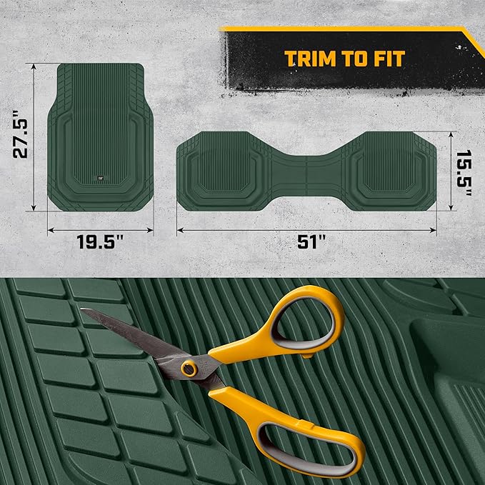 Cat® ToughLiner™ Car Floor Mats - Heavy Duty Trim to Fit Mat for Trucks - Car Mats & SUV Floor Liners for Car - All-Weather Truck Accessories & Odorless Rubber Automotive Mats - Green