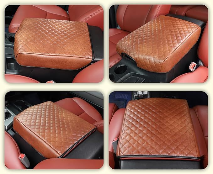 Armrest Box Cover, Center Console Armrest Cover Kit Compatible with Toyota Tundra 2007-2013 & Toyota Sequoia 2008-2015, Console Armrest Cushion Automotive Customized Console Armrest Cushion (brown)