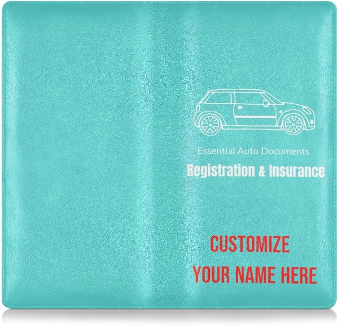 Custom Car Registration and Insurance Card Holder Personalized Leather Glove Box Organize Men Women Wallet Accessories Case for Cards, Essential Document Driver License Turquoise