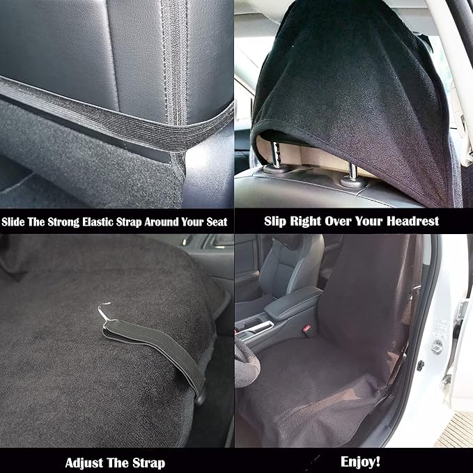 LoyaGour Car Seat Cover Protector Front Seats,for Gym Workout,Running,Swimming,Beach and Hiking,Waterproof Sweat Towel Bucket Seat Covers for Cars SUV Trucks (Black, 1Pcs)