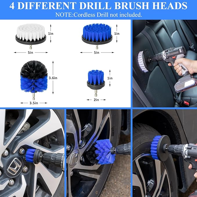 AUTODECO 34Pcs Car Detailing Brush Set, Car Detailing Kit, Auto Detailing Drill Brush Set, Car Detailing Brushes, Car Wash Cleaning Tools Kit for Interior, Exterior, Wheels, Blue
