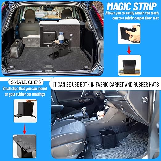 HAUSSIMPLE Car Trash Can for Vehicles Leakproof Compact Garbage Bin w/Stability Flap, Anti-Slip Base, Portable Trash Holder for Cars, Trucks, SUVs, Minivans (Black, Small)