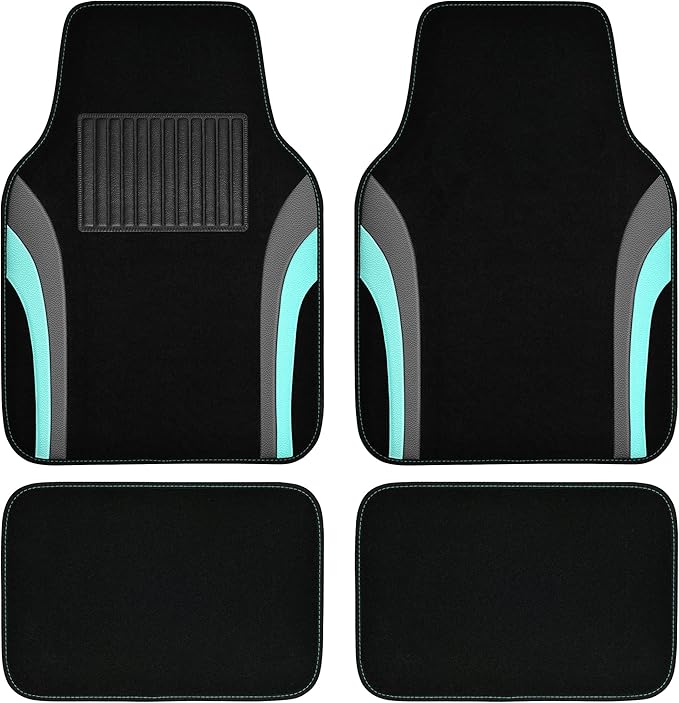 CAR PASS Leather Sporty Car Floor Mats Carpet, Universal Waterproof Automotive Floor Mat Fit for Sedans, Cars, Mid Trucks, Vans, SUV, Set of 4 (Black and Mint)