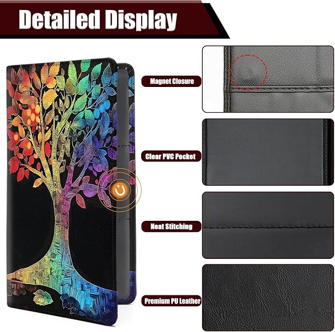Car Document Holder with Magnetic Shut, Car Registration and Insurance Card Holder, Vehicle Glove Box Organizer Documents, Driver License, Auto Paperwork Organizer Wallet, Colorful Tree Pattern