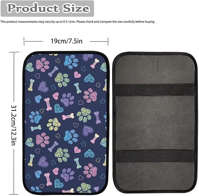 Dreaweet Cute Dog Paw Print Arm Rest Cover for Car Women Purple Center Console Cover Pad Soft Scratch-Proof Universal Armrest Cover for SUV Truck Sedan