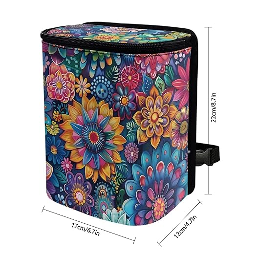 Boho Floral Car Trash Can Lightweight Multipurpose Trash Bin for Car Leak Proof Automotive Garbage Cans Fashion Interior Accessories Universal Fit for Cars Truck Van SUV
