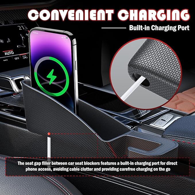2PCS Short Car Seat Gap Filler Organizer with Seats Belt Holes,Anti-dropout Seat Gap Filler Fills Console Gaps,Universal Car Seats Gaps Plug with Storage Slot for Cars Storage