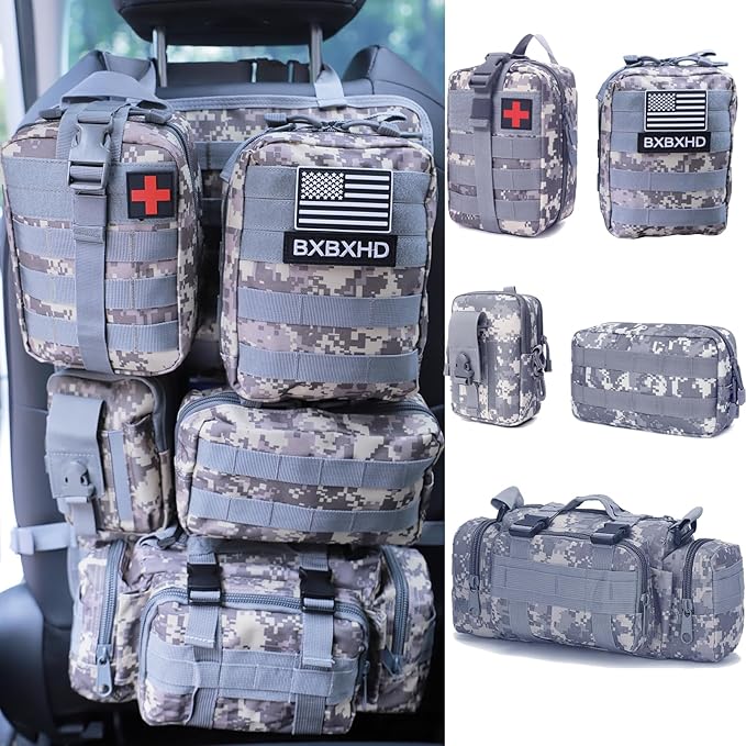 Universal Tactical Car Seat Back Organizer Bag Tactical Molle Vehicle Organizers Panel Vehicle Protector Organizers with 5 Detachable Pouches for Car Truck Ford Jeep (ACU)